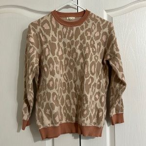 Tea n Rose Pink Tan Leopard Print Sweater